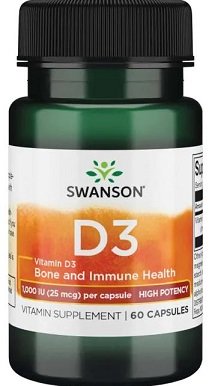 Swanson Vitamin D-3 1000 IU for Immune Support and Healthy Bones 60 Capsules