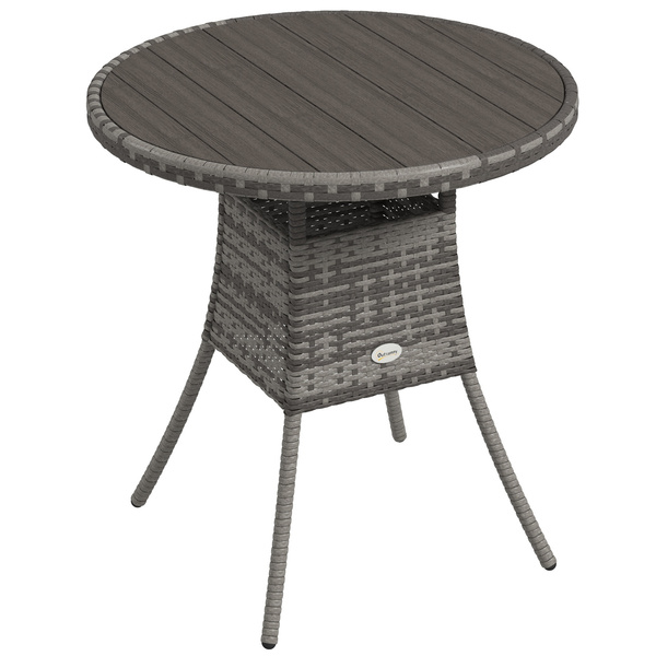 Outsunny 70 cm Wood-Effect Rattan Garden Table - Grey