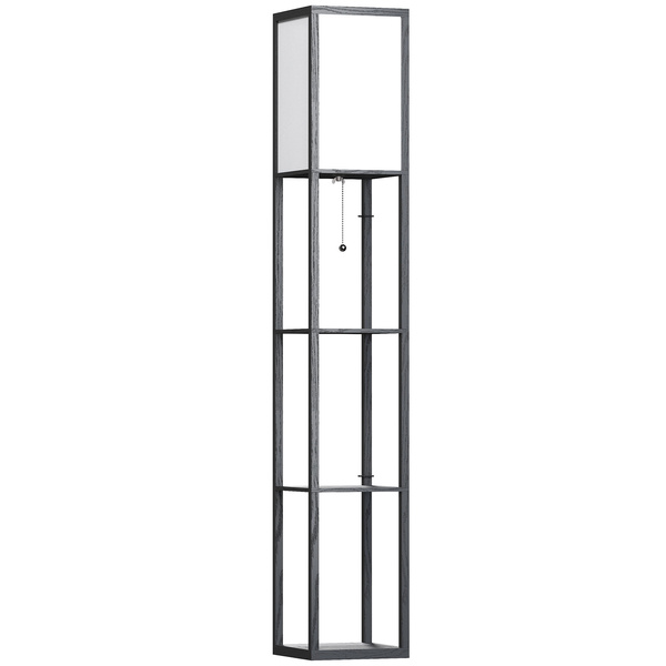 HOMCOM Floor Lamp with Shelves and Top Light, Modern Corner Standing Lamp with TC Fabric Lampshade for Living Room, Bedroom, Bulb not Included, Black