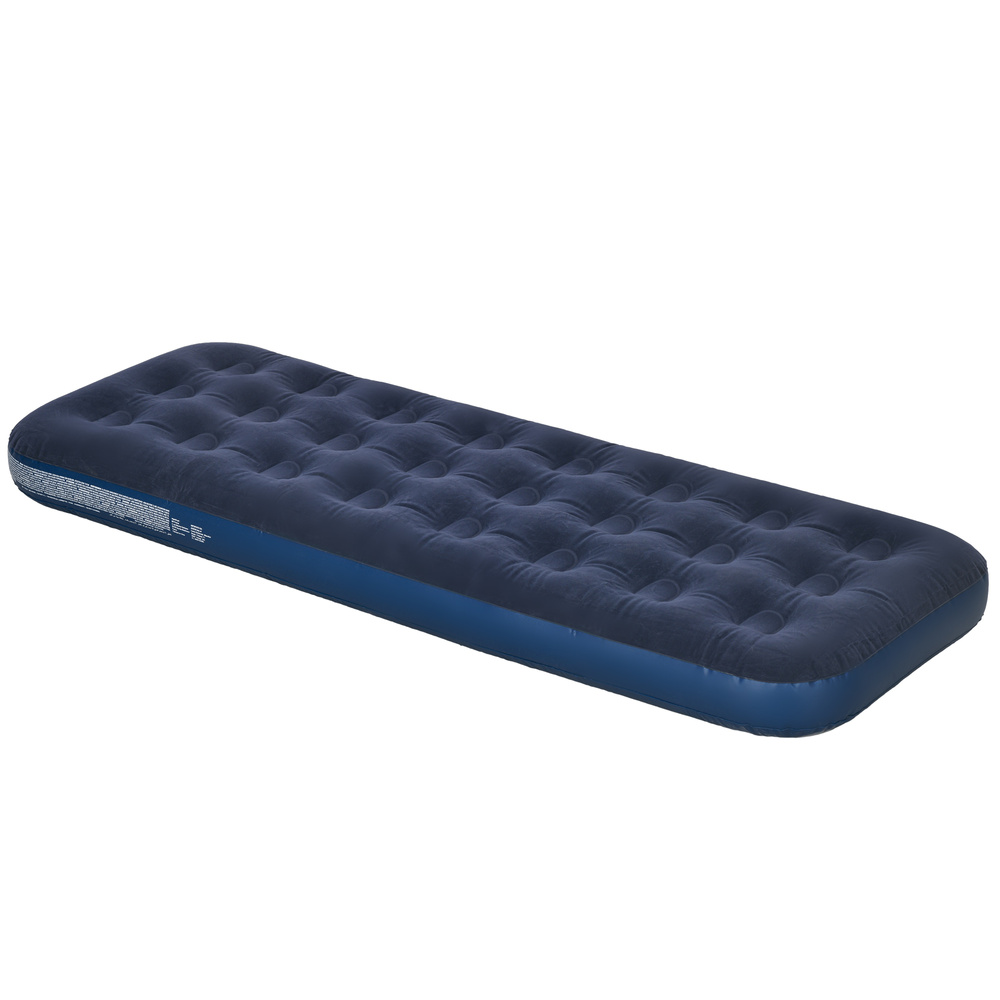 Outsunny Single Air Bed with Hand Pump, Inflatable Mattress with Flocked Surface for Guest, Camping, Travel, 191 x 73 x 22cm, Blue