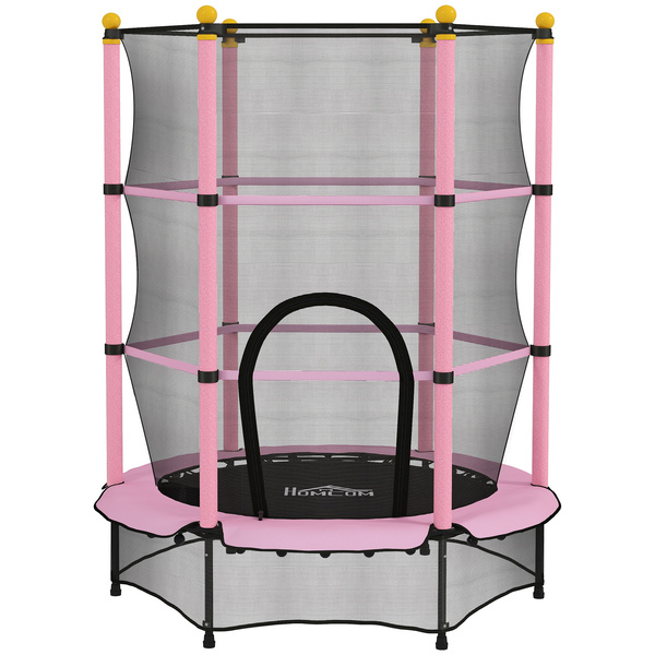 HOMCOM 4.6FT/55" Kids Trampoline with Enclosure Net, Outdoor Indoor Use, for Ages 3-10 Years, Pink
