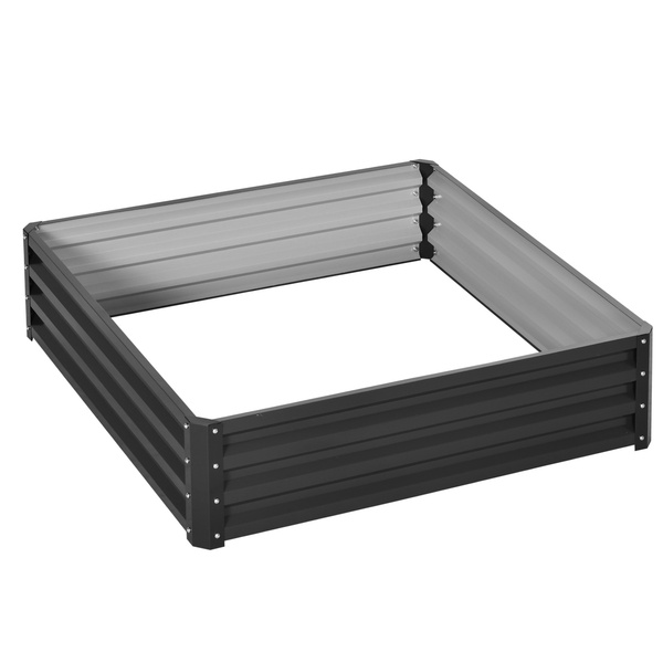 Outsunny 432L Square Raised Garden Bed Box with Weatherized Steel Frame for Vegetables, Flowers and Herbs, 120 x 120 x 30cm, Grey