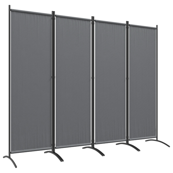 Outsunny 4 Panel Folding Room Divider, 1.7m Privacy Screen with Wide Feet, Portable Freestanding Metal Partition Separator for Office, Living Room, Bedroom, Dining Room, Dark Grey