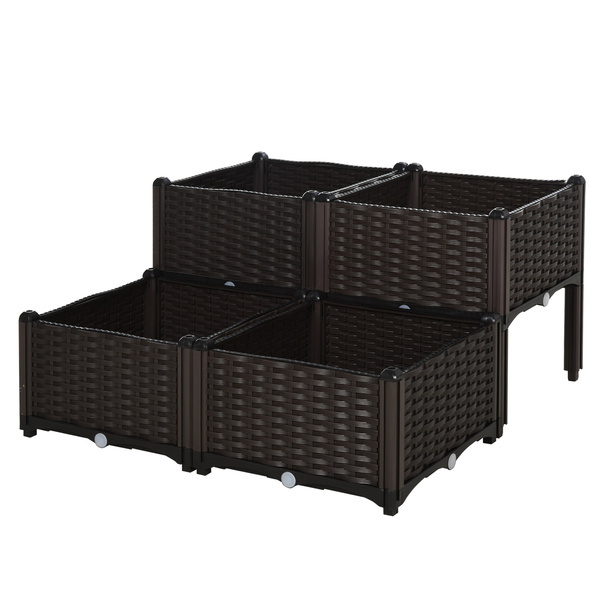 Outsunny 26L Garden Raised Bed Elevated Patio Flower Plant Planter Box PP Vegetables Planting Container, Brown