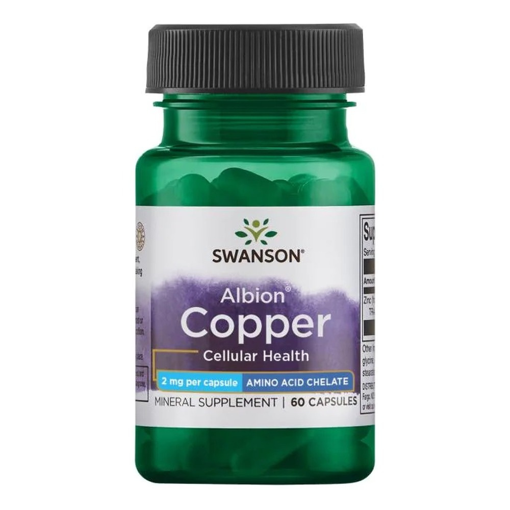 Swanson Albion Copper Chelate 2mg for Immune Support 60 Capsules