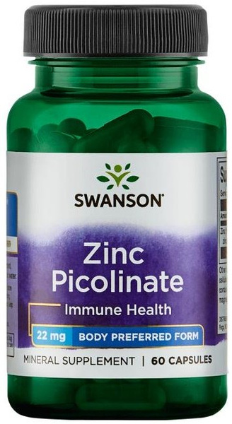 Swanson Zinc Picolinate 22mg for Immunity and Skin 60 Capsules