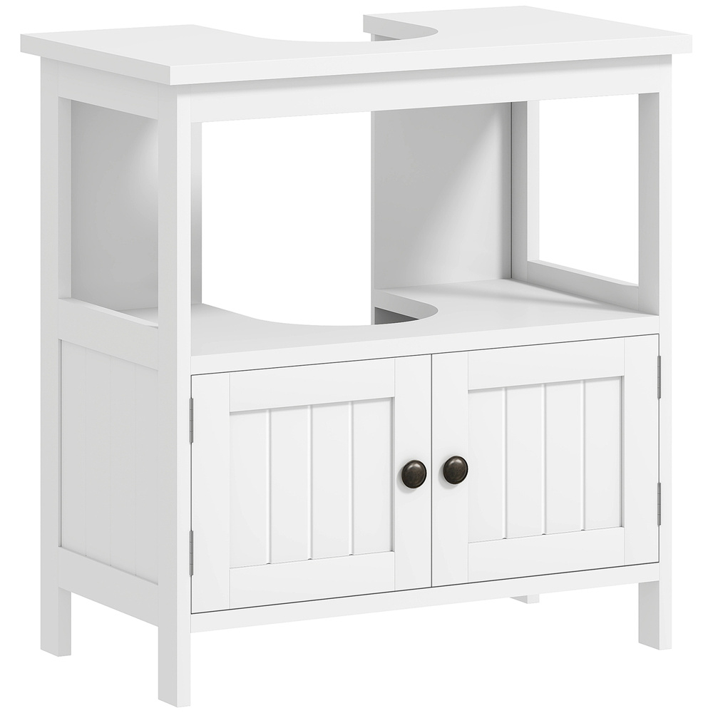 kleankin Pedestal Under Sink Cabinet with Double Doors, Modern Bathroom Vanity Storage Unit with Shelves, White