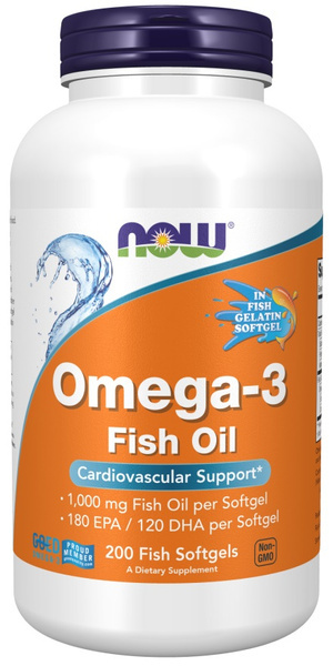 NOW Foods Omega-3 Fish Oil Molecularly Distilled EPA and DHA Fatty Acids 200 Capsules