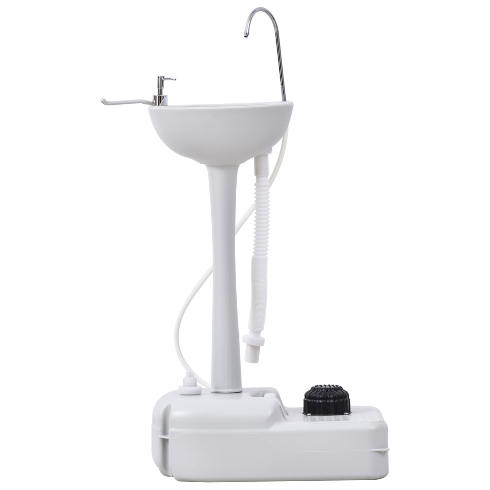 Outsunny Camping Sink, 17L Portable Hand Wash Station with Towel Holder, Soap Dispenser and Rolling Wheels, Outdoor Sink for Events, Gatherings, Worksite