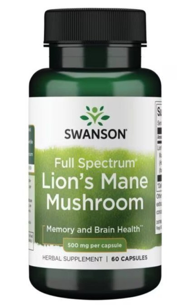 Swanson Lion's Mane Mushroom 500mg for Brain Health and Focus 60 Capsules