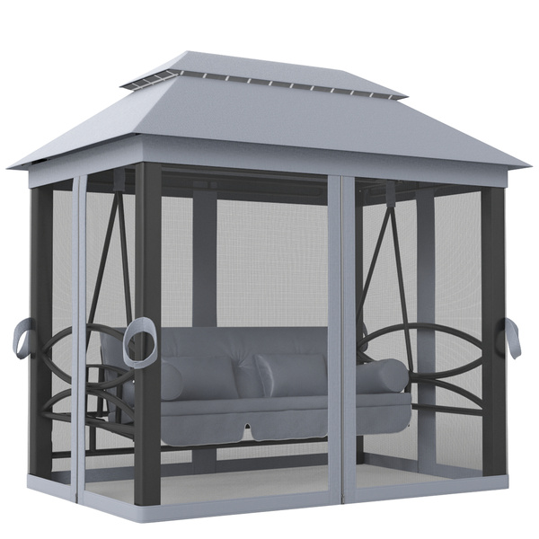 Outsunny 3 Seater Swing Chair Hammock Gazebo Lounger Cushioned Seat Waterproof Grey