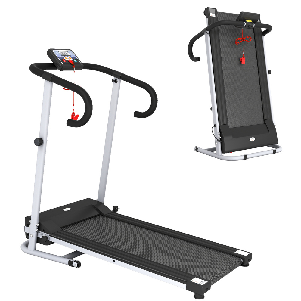 HOMCOM Folding Treadmill with Incline, Walking Pad Treadmill for Home, 1-10km/h Under Desk Running Machine with LCD Display and Wheels, No Assembly, Grey