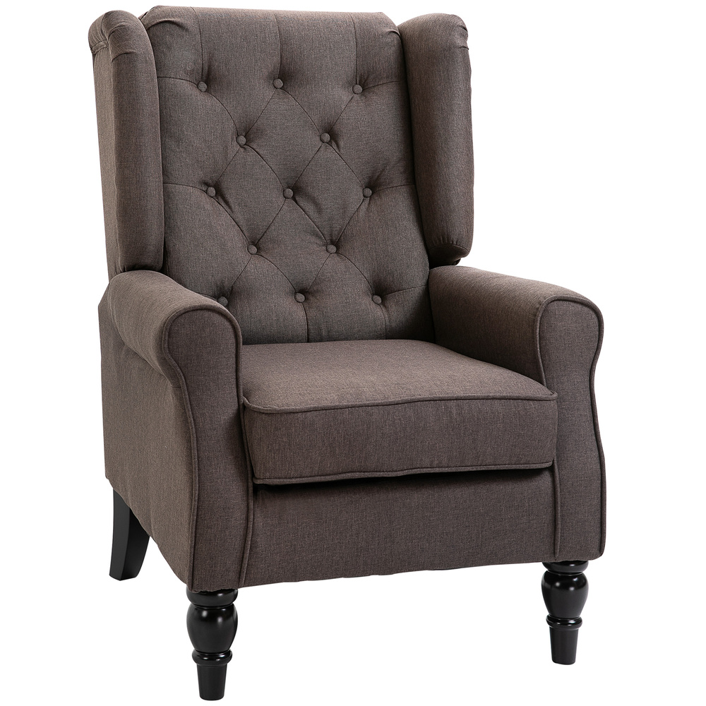 HOMCOM Wingback Accent Chair, Retro Upholstered Button Tufted Occasional Chair for Living Room and Bedroom, Brown