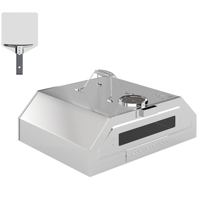 Outsunny 8 in Portable Stainless Steel BBQ Grill Top Pizza Oven with Built-in Thermometer and Viewing Window for Gas and Charcoal BBQ Grills, Includes Carry Handles, Pizza Stone and Peel, Silver Tone