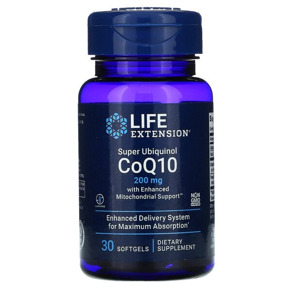 Life Extension Super Ubiquinol CoQ10 with Enhanced Mitochondrial Support for Cellular Energy 200mg 30 Softgels