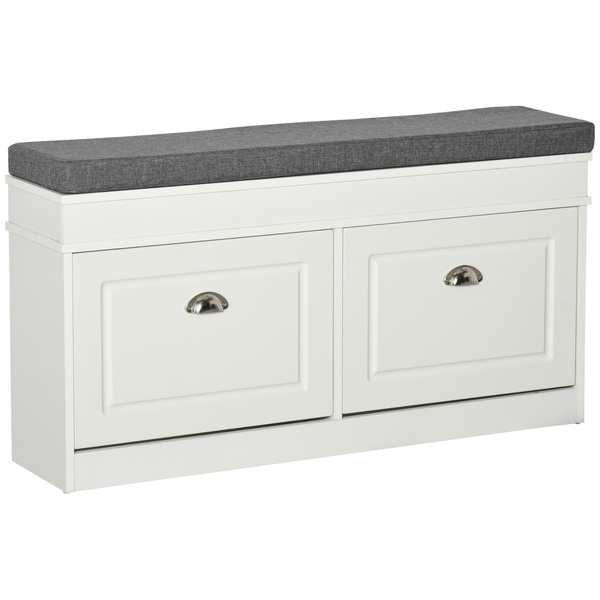 HOMCOM Shoe Storage Bench with Seat Cushion, 2 Drawers, Adjustable Shelf for Entryway, Living Room, White