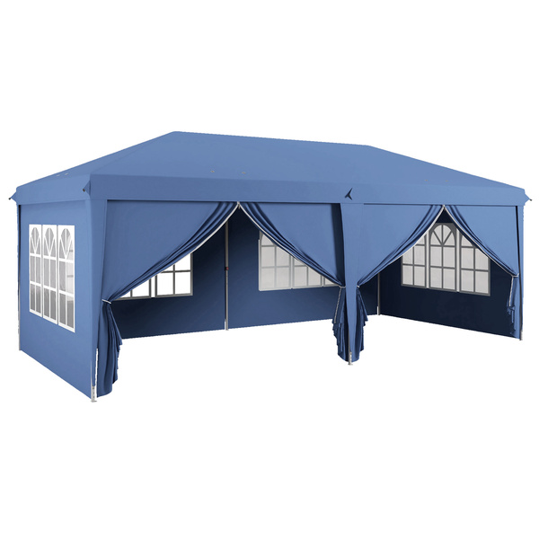 Outsunny 3 x 6m Pop-Up Gazebo, with Curtain Walls and Windows - Blue