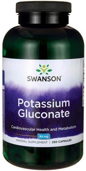 Swanson Potassium Gluconate 99mg for Blood Pressure & Muscles 250 Capsules