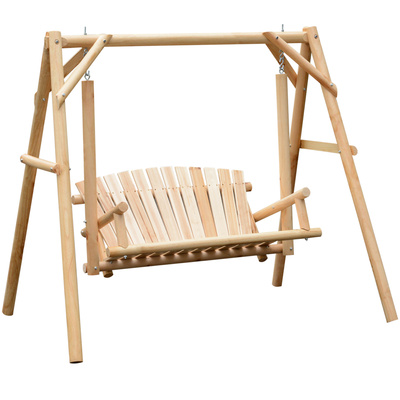 Outsunny Outdoor 2 Seater Swing Chair Larch Wood Garden Swing Seat Porch Hammock Bench Lounger