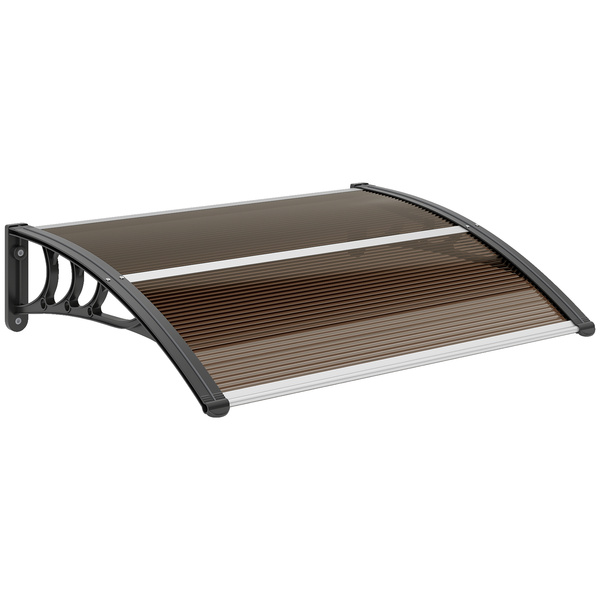 Outsunny Front Door Canopy Outdoor Awning Aluminium Rigid Plastic Polycarbonate Rain Shelter UV Water Rain Resistant 120 x 75cm Brown