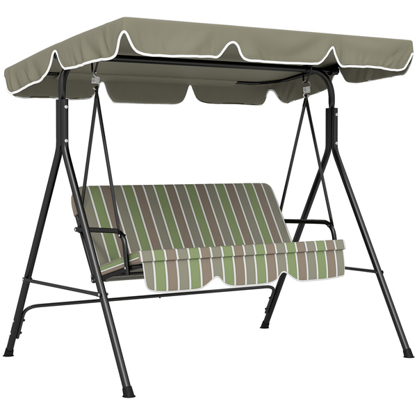 Outsunny Three-Seater Garden Swing Chair, with Adjustable Canopy - Green