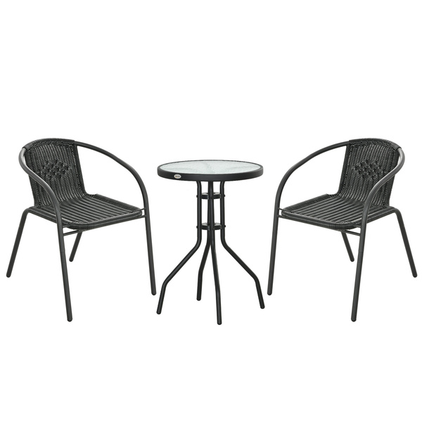 Outsunny 3 Pieces Rattan Bistro Set - Black