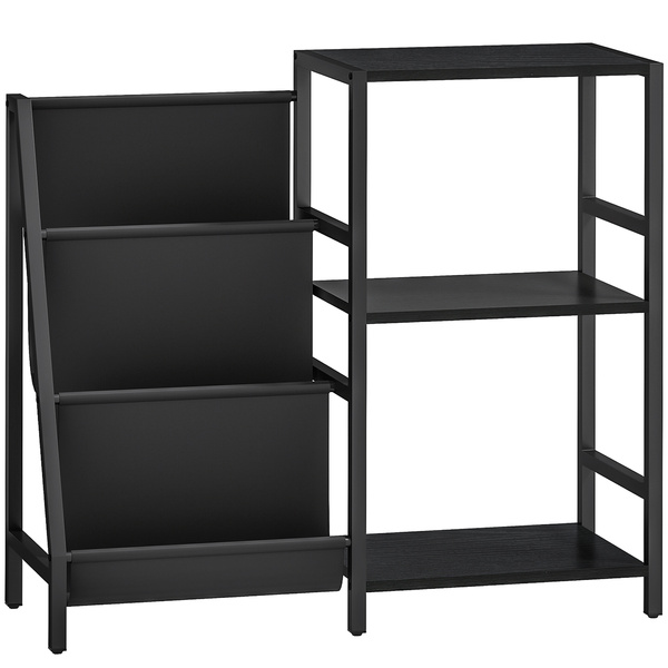HOMCOM 3-Tier Record Player Stand, End Table for Living Room, Bedroom - Black Wood Effect