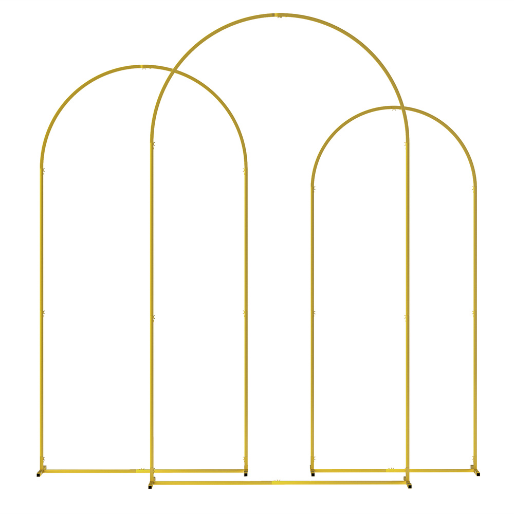 Outsunny Wedding Arch Frame Set, 2.2, 2, 1.8 m Metal Arch Backdrop Stand Set of 3, Balloon Arch Stand Set for Birthday Party, Bridal Shower, Graduation, Ceremony, Banquet Decorations, Gold Tone