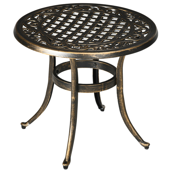 Outsunny Outdoor Garden Table, Cast Aluminium Patio End Table with Anti-slip Foot Pads for Garden, Patio, Balcony, 60 x 52.5cm, Bronze