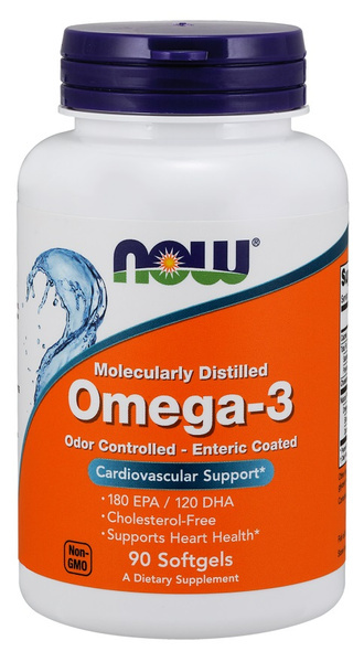 NOW Foods Molecularly Distilled Omega-3 Odor Controlled Enteric Coated 90 Capsules