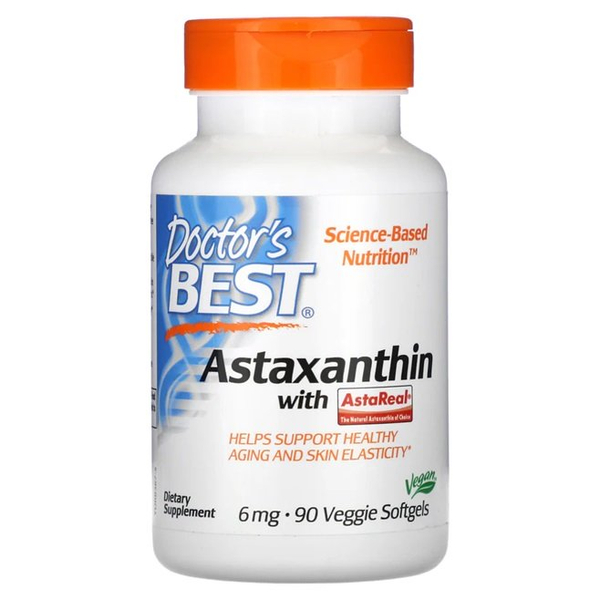 Doctor's Best Astaxanthin with AstaReal 6mg For Healthy Aging and Skin Elasticity 90 Veggie Softgels