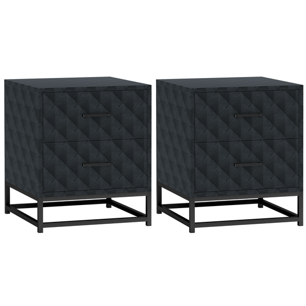 HOMCOM Bedside Tables Set of 2, Modern Bedside Table Nightstand with 2 Drawers, Bedside Cabinet Sofa Side Table with Storage, Steel Legs for Bedroom, Living Room, Black