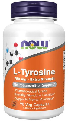 NOW Foods L-Tyrosine 750 mg for Brain Health 90 Capsules