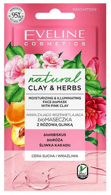 Eveline Natural Clay&Herbs Moisturizing and Illuminating Mask with Pink Clay for Dry and Sensitive Skin 8ml