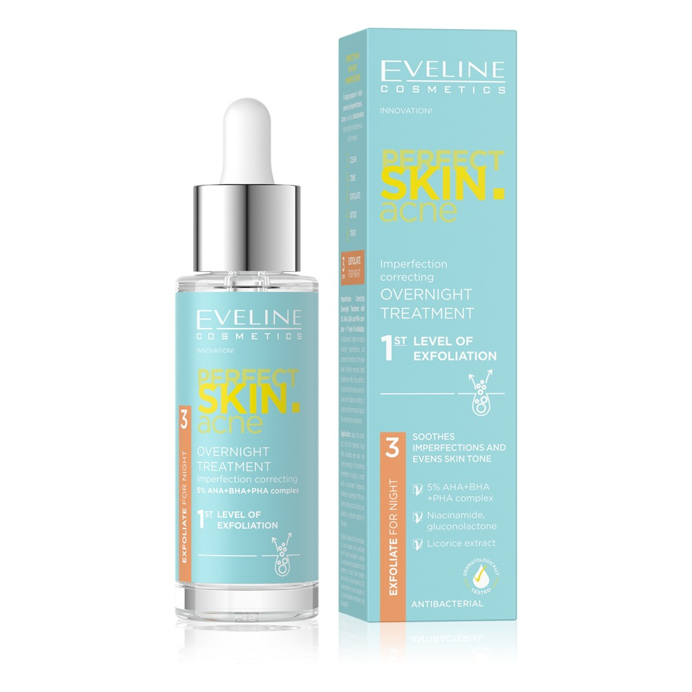 Eveline Perfect Skin Acne Night Treatment Anti Imperfections 1 Level Exfoliation 5% Acid Complex 30ml