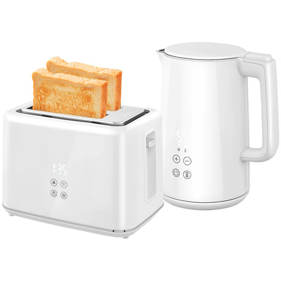 HOMCOM Polished Stainless Steel Kettle and Toaster Set - White