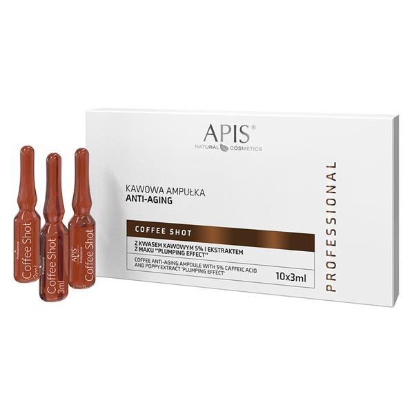 Apis Professional Coffee Anti Aging Ampoule with 5% Caffeic Acid and Poppy Extract Plumping Effect 10x3.5ml