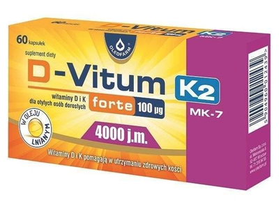 D-Vitum Forte 100 µg K2 (4000 IU) For Adults Healthy Bones Calcium 60caps.