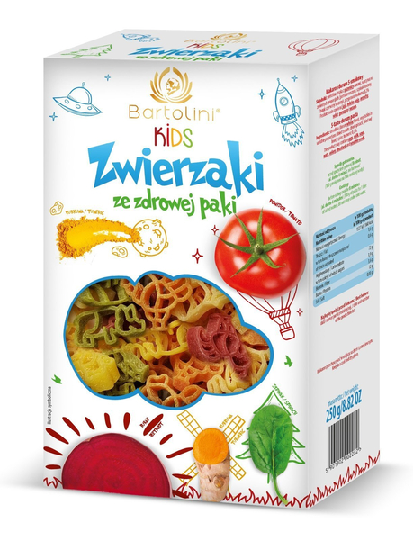 Bartolini Kids Healthy Pack Pets Pasta with Tomato Spinach and Beetroot for Children 250g