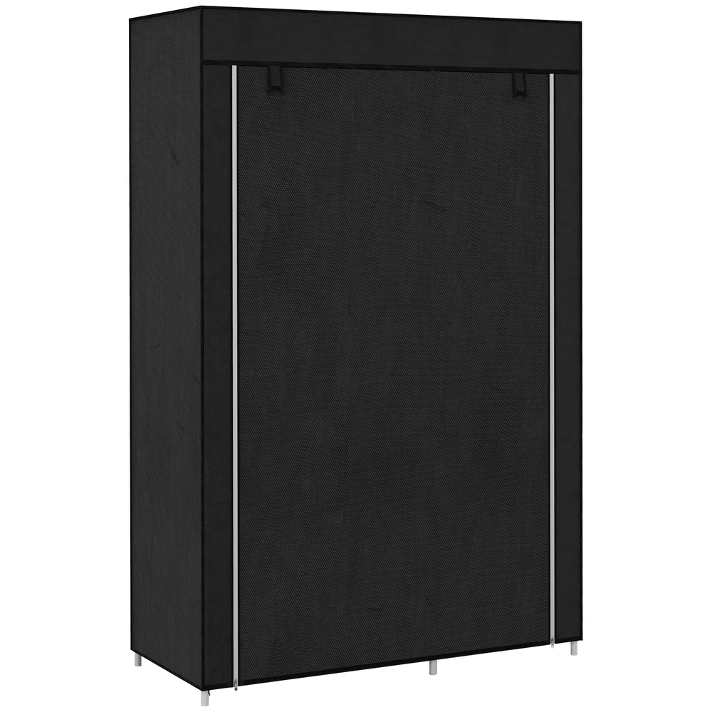 HOMCOM Fabric Wardrobe, Portable Wardrobe with 6 Shelves, 1 Hanging Rail, Foldable Closets, 103 x 43 x 162.5 cm, Black