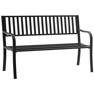 Outsunny Metal Garden Bench Loveseat with Slatted Seat, Black