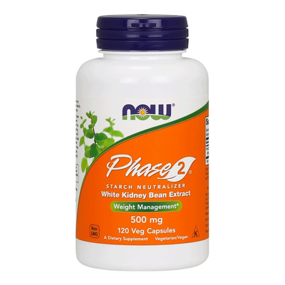 NOW Foods Phase 2 White Kidney Bean Extract 500mg for Weight Management 120 Vcaps