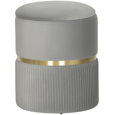 HOMCOM Velvet-Feel Storage Ottoman - Light Grey