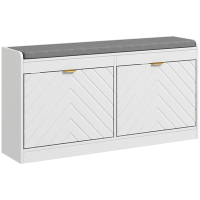 HOMCOM Shoe Storage with Seat, Upholstered Entryway Bench, Shoe Bench with 2 Flip Drawers and 4 Vents for 8 Pairs of Shoes