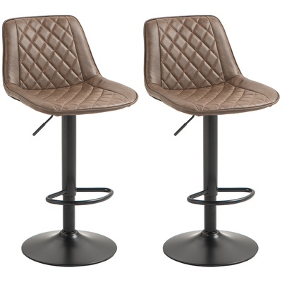 HOMCOM Bar Stools Set of 2, Retro Adjustable Kitchen Stool, Swivel PU Leather Upholstered Bar Chairs with Back, Footrest and Steel Base, Brown