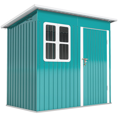 Outsunny 7 x 4ft Galvanised Steel Garden Shed, with Lock, Gloves and Foundation Kit - Green