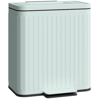 HOMCOM Dual Kitchen Bin, 2 x 20L Double Bin for Recycling and Waste, Fingerprint-proof Pedal Bin with Soft-Close Lid, Removable Inner Buckets, Green