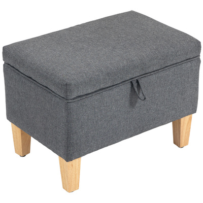 HOMCOM 16L Linen Storage Ottoman Padded Footstool with Rubberwood Legs for Storage Box, Bed End, Shoe Bench, Seating, Charcoal Grey