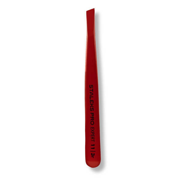 Staleks Pro Expert 11 Type 3r Eyebrow Tweezers Wide Beveled Tip Red