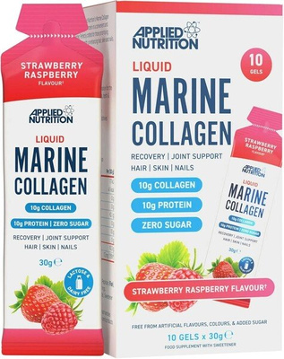 Applied Nutrition Liquid Marine Collagen Strawberry Raspberry Supplement for Skin Hair Nails and Joints 10 x 30g